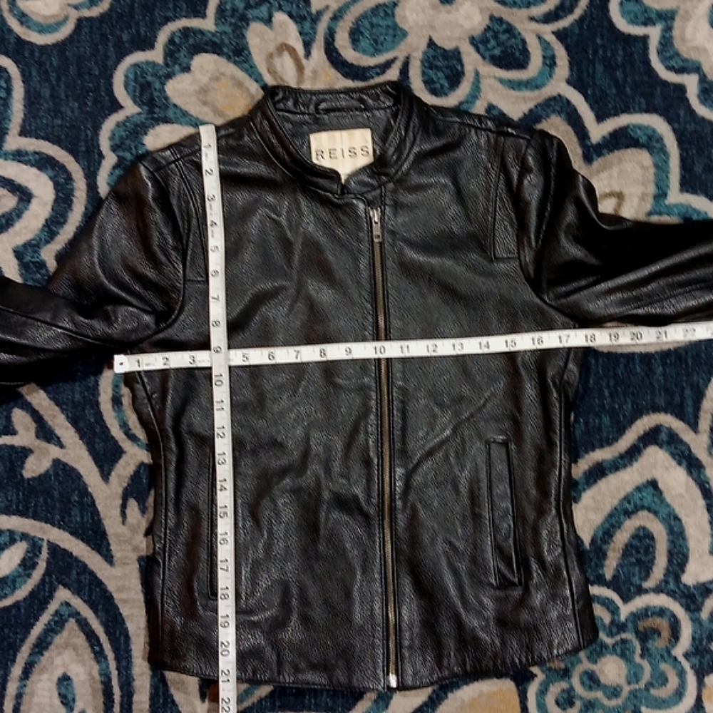 Reiss black leather moto classic biker jacket women's sz small - Picture 10 of 13